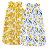 Unnivoll fleece sleep sack yellow-white flower print provides cozy warmth for baby.