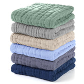 Unnivoll muslin baby washcloths 6-pack pack shot; 12x12 inches, soft and absorbent.