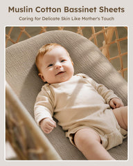 Unnivoll Muslin Bassinet Sheets two-pack secure fit for easy rotation.