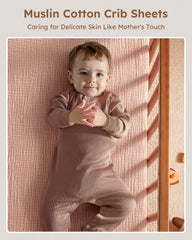 Unnivoll Muslin crib sheets 28x52 fit shows snug deep-pocket compatibility for standard cribs