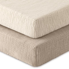 Unnivoll Muslin Crib Sheets close-up showing soft texture for gentle baby-skin comfort.