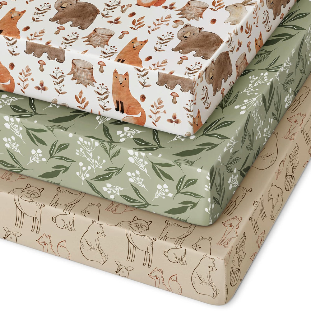 Unnivoll pack and play sheets with elastic edge securing the 38x26 mattress