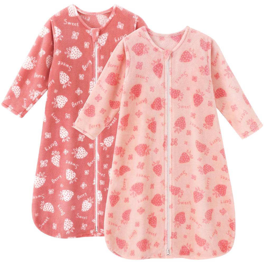 Unnivoll sleep sack pink white strawberry front view for cozy warmth in toddlers