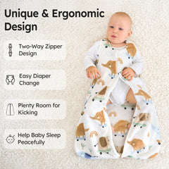 Unnivoll sleep sack roomy fit demonstrates space for kicking and arm movement.