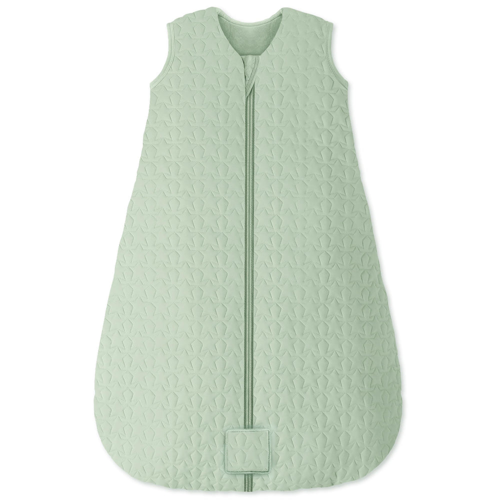 Unnivoll baby sleep sack green fabric on infant for winter warmth and comfort.