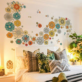 Unonede boho retro flower wall decal packaging shows three large sheets for flexible decorating.