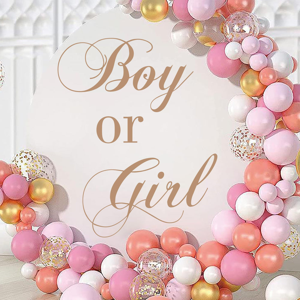 Unonede boy-or-girl-sign-backdrop creates a playful gender reveal photo moment.