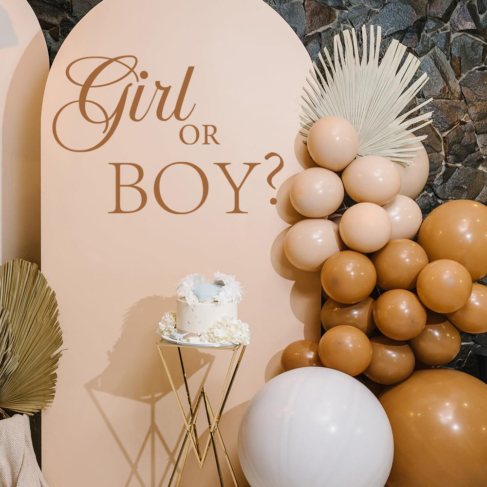 Unonede Girl or Boy Decal design enhances gender reveal decor for festive events.