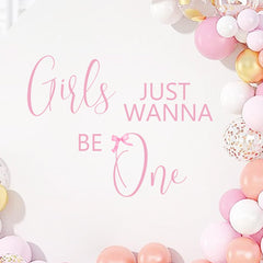 Unonede Girls Just Wanna Be One pink bow decal backdrop for memorable photo moments.