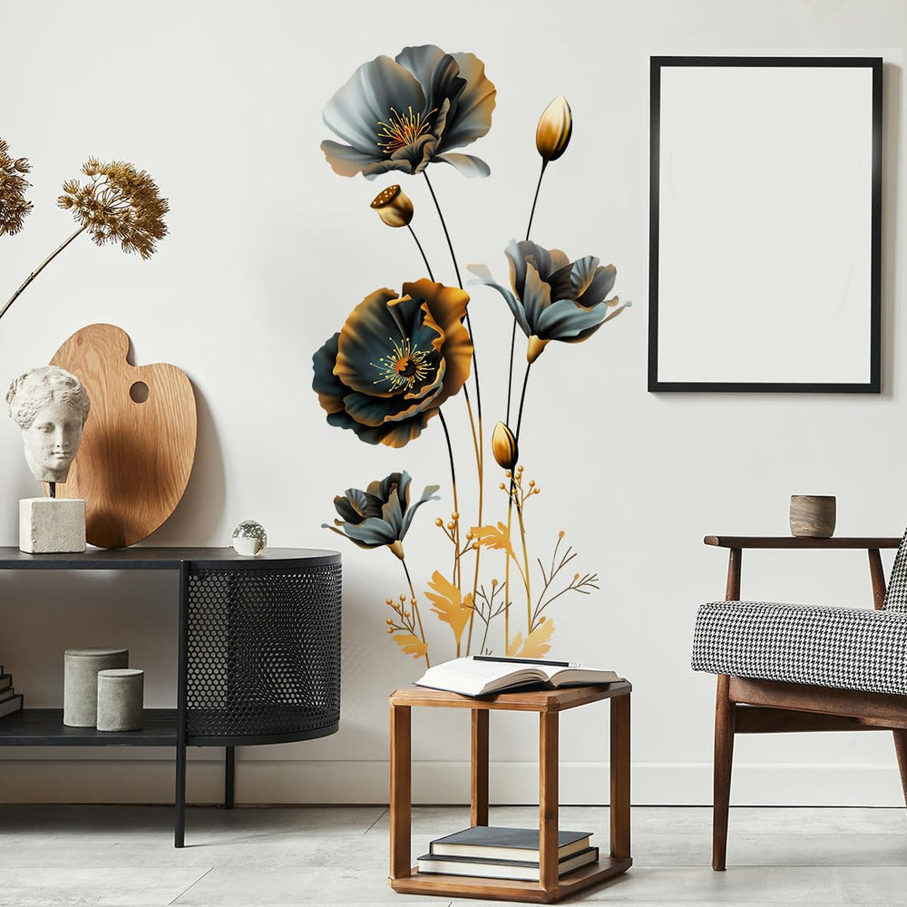 Unonede large 3D boho floral wall sticker front-view adds luxe depth to living room walls.