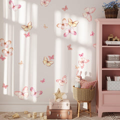 Unonede Watercolor Pink Butterflies wall decal detail for soft artistic accents.