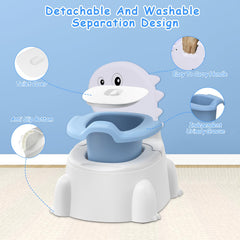 Unseki dinosaur potty seat Indigo side view highlights anti-slip base stability