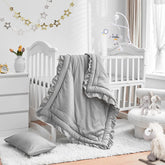 UOZZI BEDDING 3pc crib set with gray ruffle for cozy naps