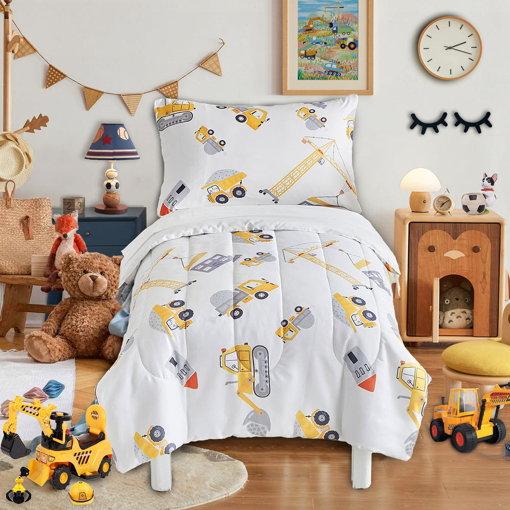 UOZZI BEDDING bulldozer comforter for toddlers enhances cozy sleep and play.