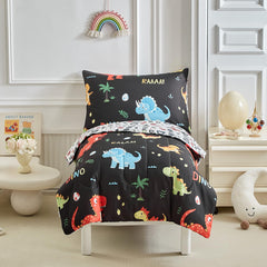 UOZZI BEDDING dinosaur comforter close-up shows plush texture ideal for cuddly nights.