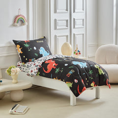 UOZZI BEDDING dinosaur pillowcase close-up features colorful print supporting playful bedtimes.
