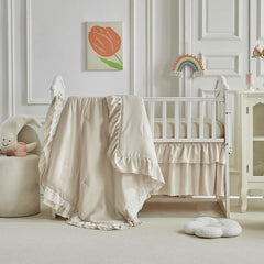 UOZZI Bedding lace-ruffle crib comforter soft touch for cozy naps
