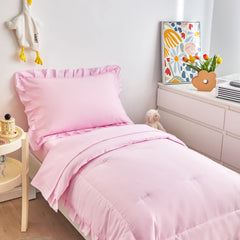 UOZZI BEDDING nursery setup with pink bed for calming bedtime routine.