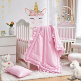 UOZZI BEDDING pink-ruffle-quilted-comforter for cozy crib nights.