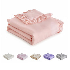 UOZZI Bedding ruffled crib quilt pink close-up shows soft microfiber texture for gentle skin