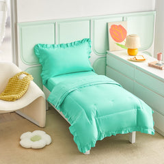 UOZZI BEDDING teal blue toddler pillowcase with ruffle fringe for charming bedtime style