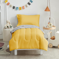 UOZZI BEDDING yellow gray pillowcase close-up shows reversible design.
