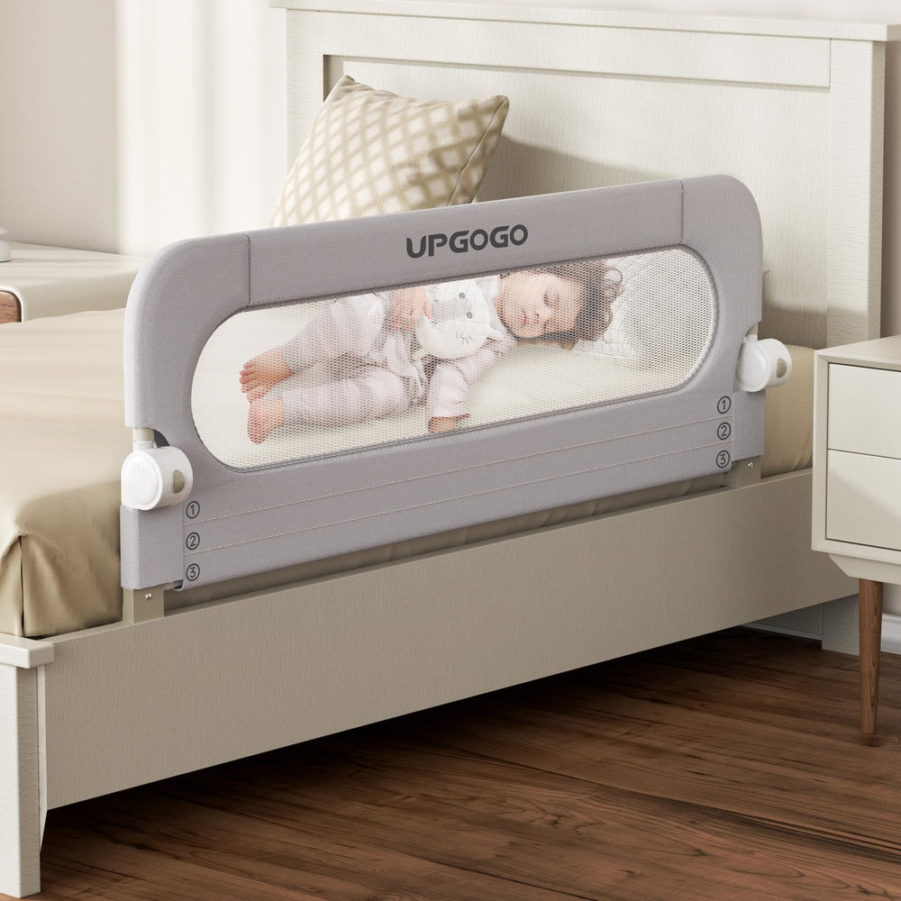 UPGOGO folding bed rail front view grey for safer toddler sleep transitions.