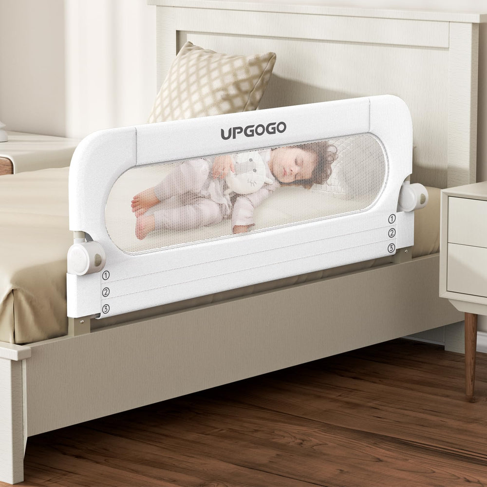 UPGOGO folding bed rail close-up with reinforced anchor safety.