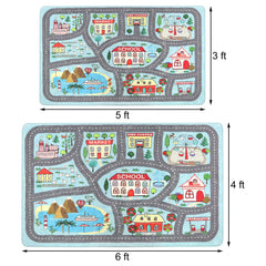 Uphome educational patterns rug with school, market, house helps learning through play.
