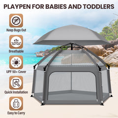 UPHUNAL baby playpen folded with travel bag demonstrates portable setup for park or beach days.