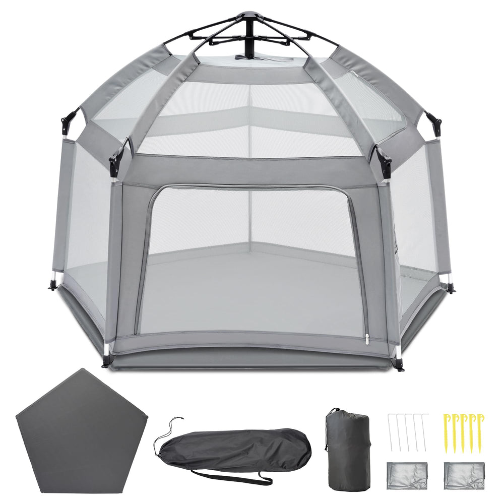 UPHUNAL portable baby playpen with inflatable mattress roomy interior for crawlers