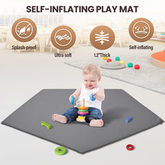 UPHUNAL self-inflating mat inflates easily for cushioned play and quick packing.