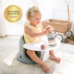 Upseat booster with tray attached for secure feeding setup