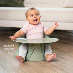 Upseat Sage tray extended mealtime view showcases generous feeding space.