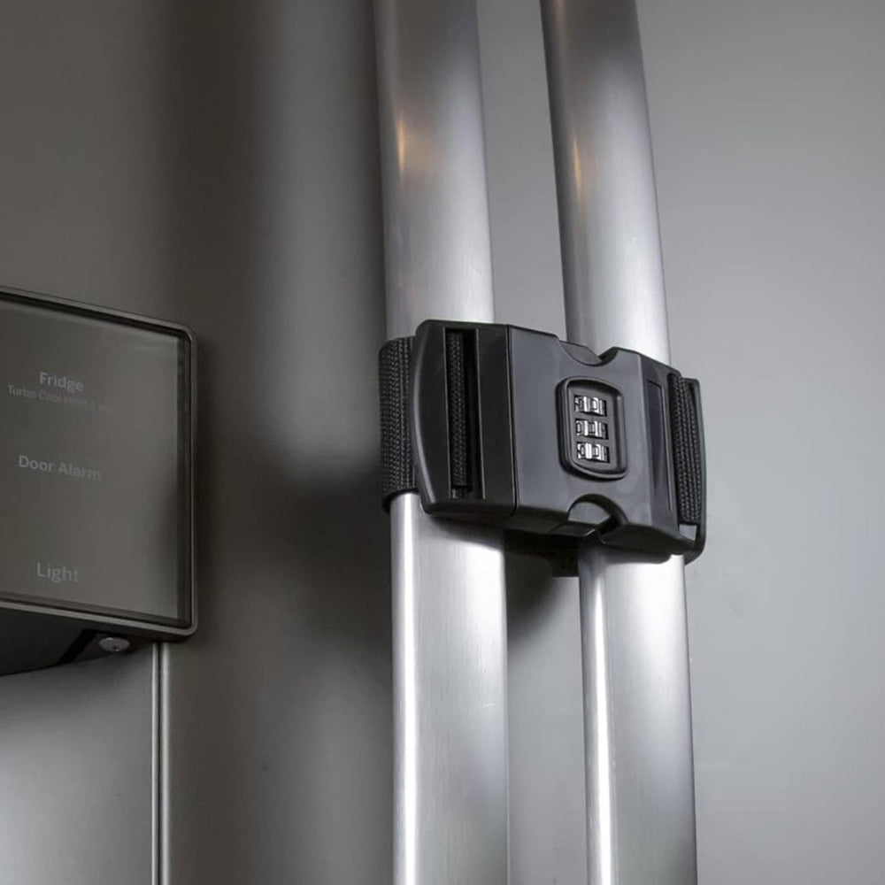 Urban August fridge lock front view shows kid-safe protection for busy kitchens.