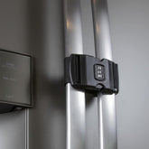 Urban August fridge lock front view shows kid-safe protection for busy kitchens.