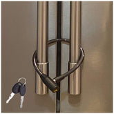 Urban August fridge lock closeup shows durable, kid-safe security for kitchens.