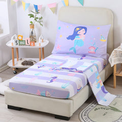 URBONUR mermaid flat sheet on bed demonstrates vibrant print.