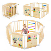 UREDISO wooden playpen, eight panels assembled, showcasing a sturdy, non-toxic play space for babies