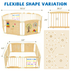 UREDISO wooden playpen in octagon layout demonstrates flexible room fit.