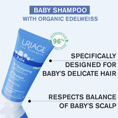 Uriage Baby 1st Shampoo tear-free foam highlights comfortable, kid-friendly bath time.