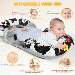 URMYWO tummy time mat dangling toys stimulate senses during floor play.