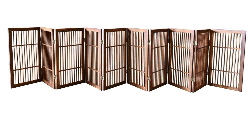 Urnporium pet gate with 2 way hinges for flexible room configuration.