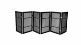 Urnporium pet gate folded for compact storage in a closet