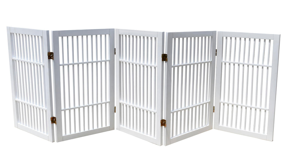 Urnporium pet gate in acacia wood fully assembled for hallway barrier use