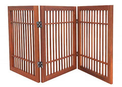 Urnporium pet gate fully assembled in hallway for easy room separation and pet containment.