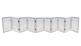 Urnporium pet gate fully assembled shown for indoor use with sturdy acacia wood