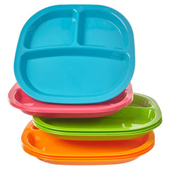 US Acrylic Harmony blue 3-comp tray front view for durable kids meals