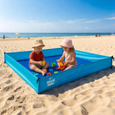 US Original BeachBoba Play Zone with blue side walls keeps sand out for mess-free play.