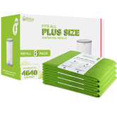 USBOO Dekor Plus refill 8-pack packaging showing compatible diaper bags for easy swapping.
